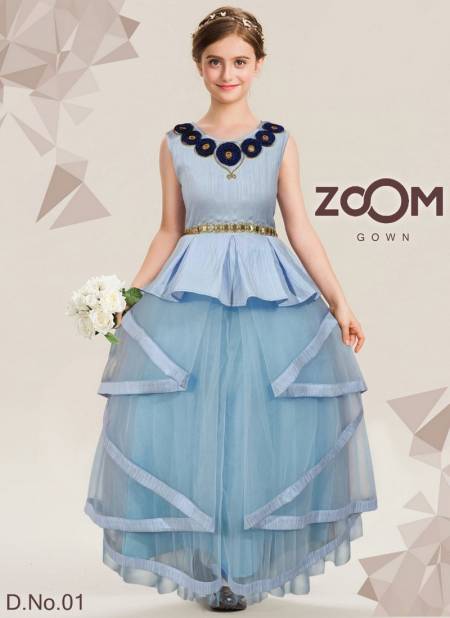 Light Gray Colour ZOOM Heavy Wedding Wear Designer Kids Gown Collection Zoom 1